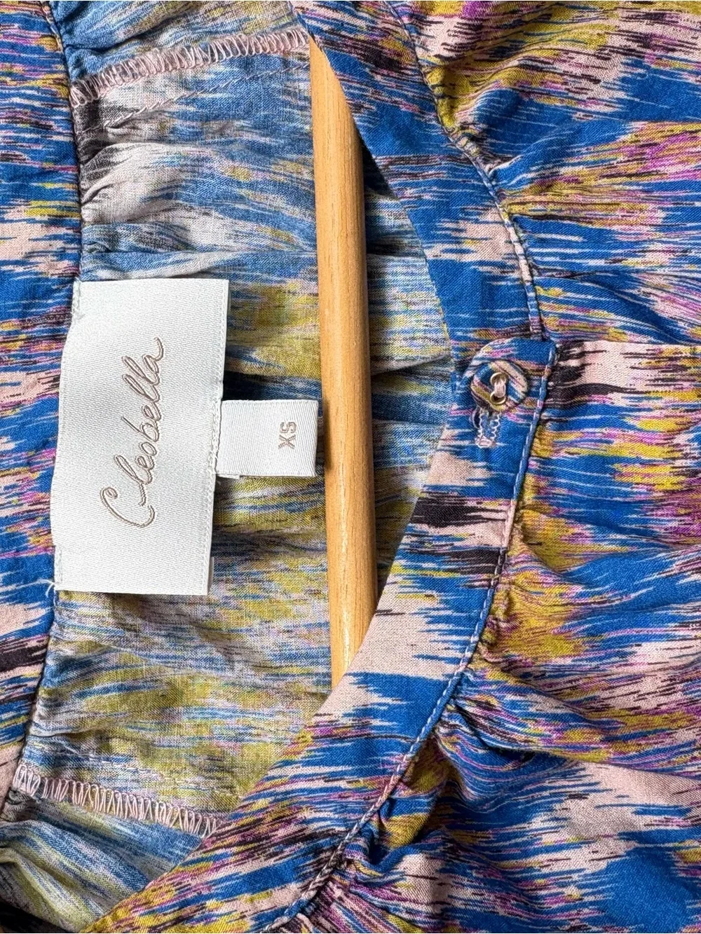 Cleobella Organic Cotton Multicolor Abstract Puff-Sleeve Blouse Blue/Yellow/Pink